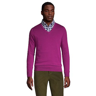 Men s Lands End Classic Fit Fine Gauge Supima Cotton V neck Sweater