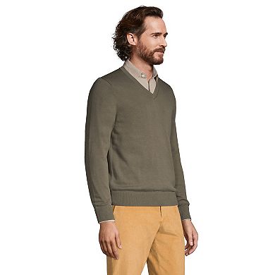 Big & Tall Lands' End Classic-Fit Fine-Gauge Supima Cotton V-neck Sweater