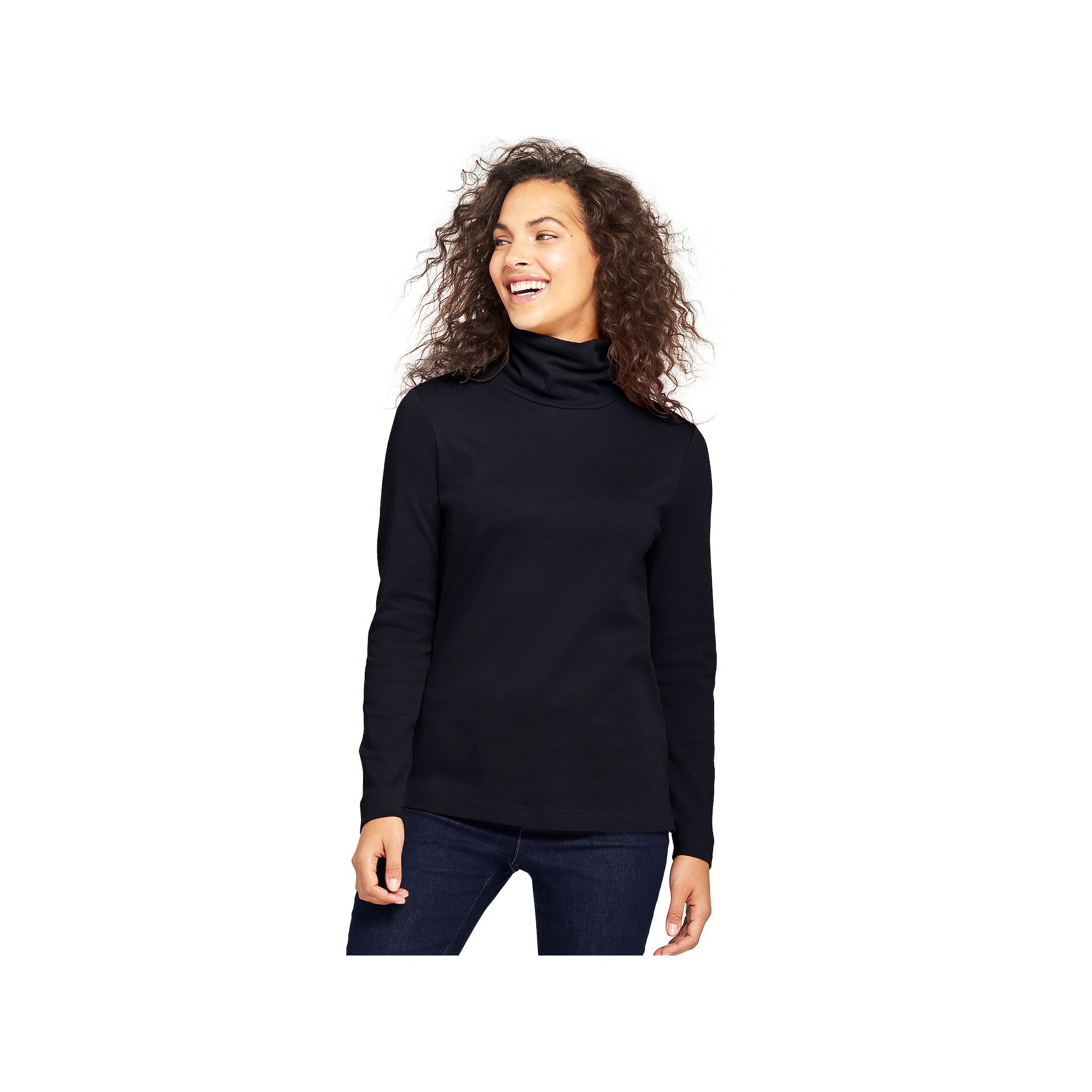 Womens Lands End Supima Cotton Long Sleeve Turtleneck, Size: XS, Black