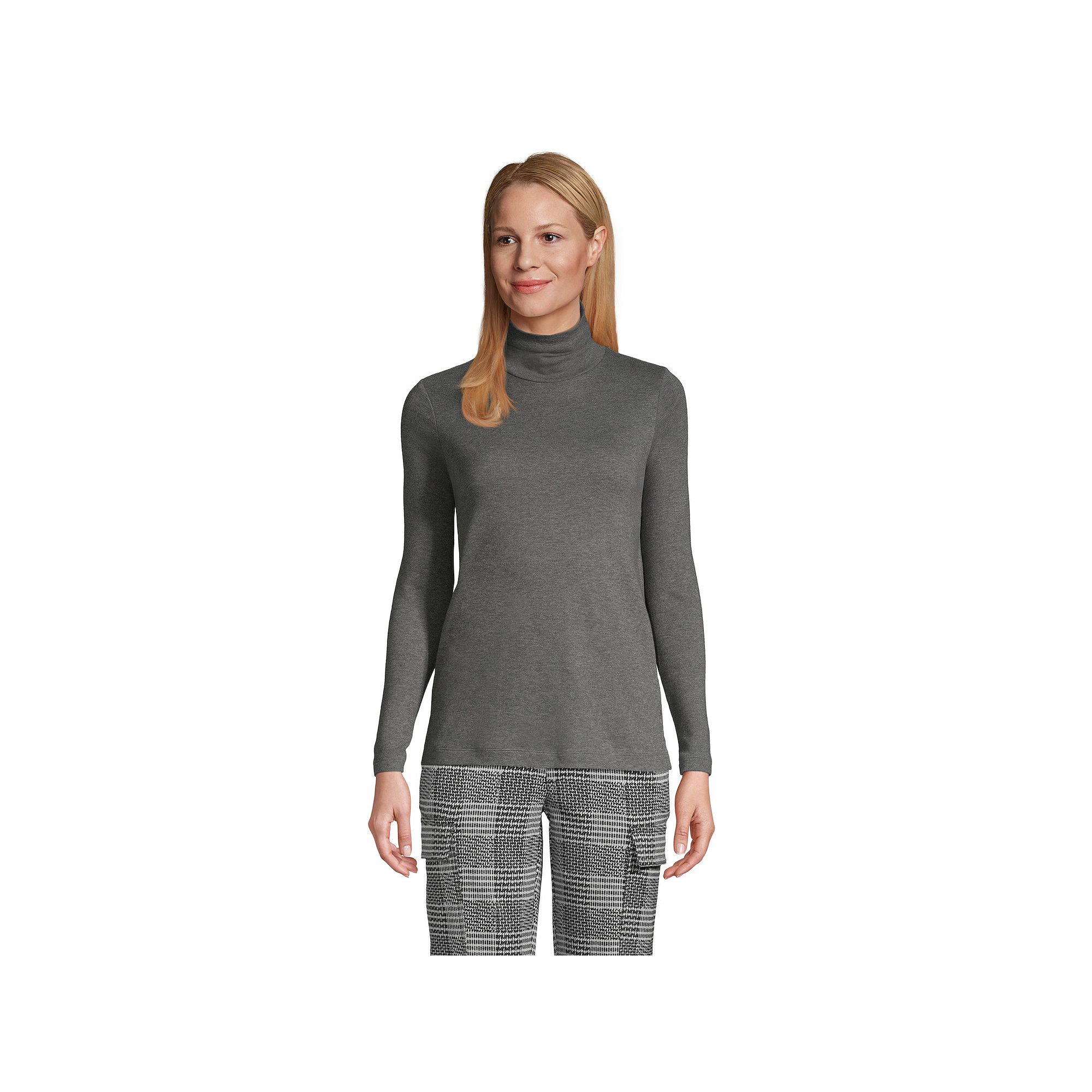 Womens Lands End Supima Cotton Long Sleeve Turtleneck, Size: XS, Grey Hea