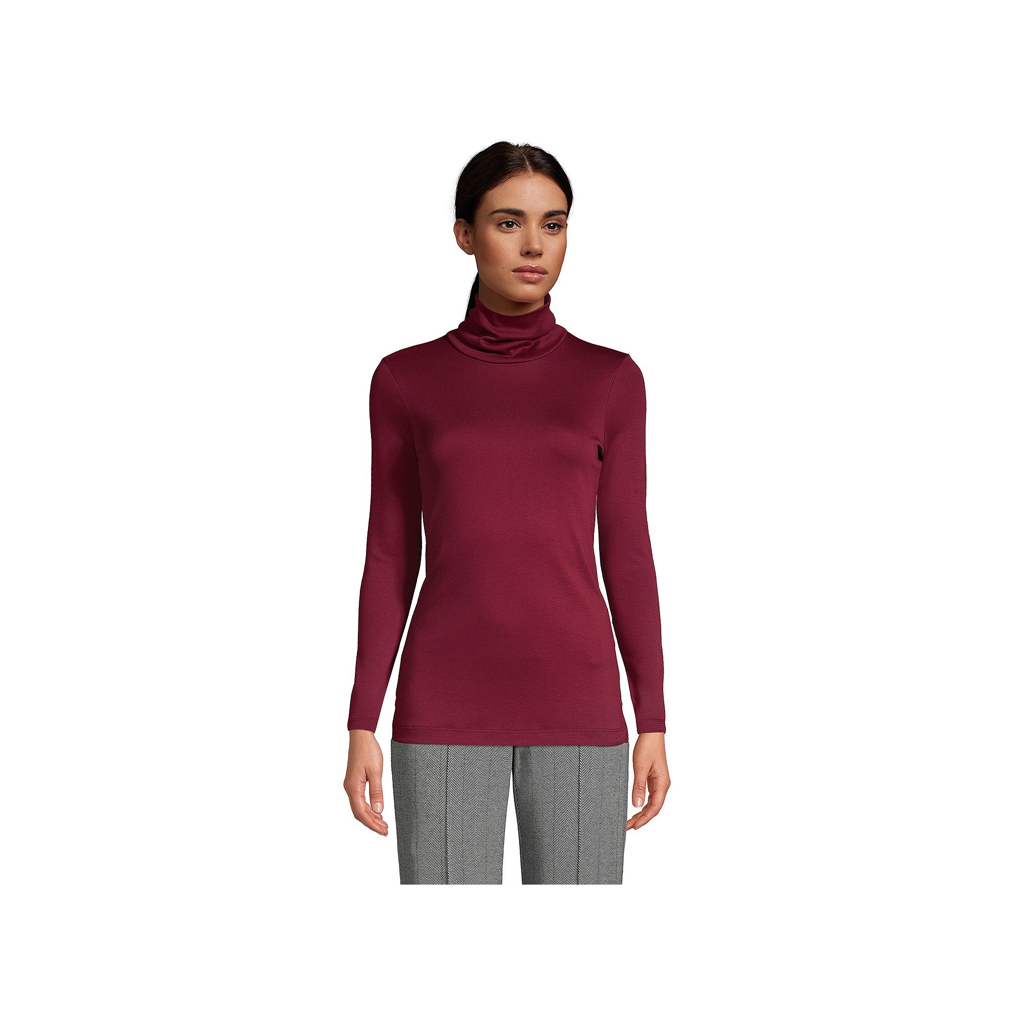Womens Lands End Supima Cotton Long Sleeve Turtleneck, Size: Small, Rich 