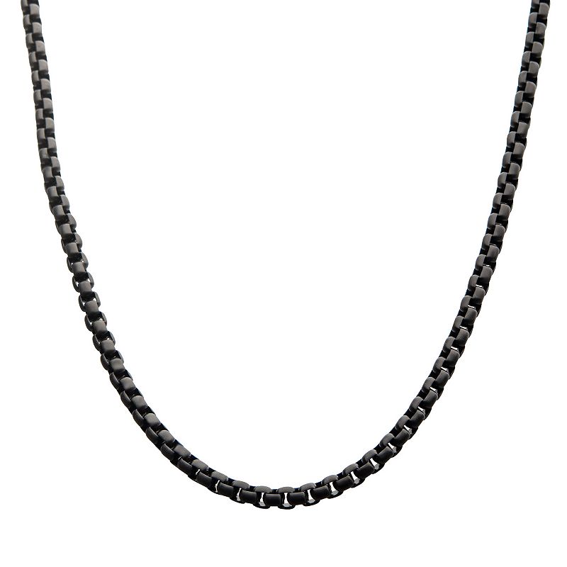 Mens Jet Tone Bold Round Box Chain Necklace, Size: 22, Black