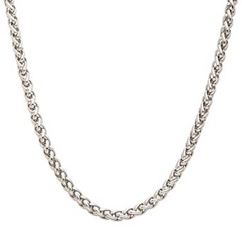 DANTE Men's Stainless Steel 3.4 mm Round Wheat Chain Necklace