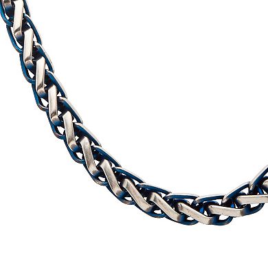 Men's Blue Plated Stainless Steel Rounded Franco Chain Necklace