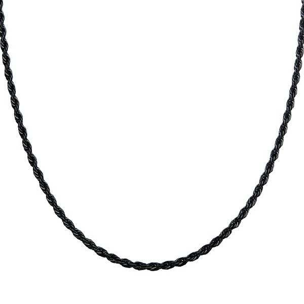 Men's Black Stainless Steel 3 mm Rope Chain Necklace