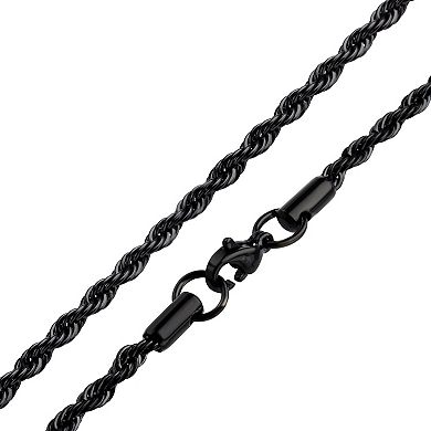 Men's Black Stainless Steel 3 mm Rope Chain Necklace