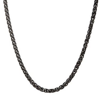 Men's 3.4 mm Super Black Plated Stainless Steel Round Wheat Chain Necklace