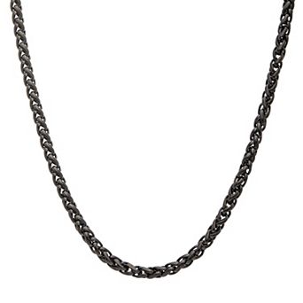 Men's 3.4 mm Super Black Plated Stainless Steel Round Wheat Chain Necklace