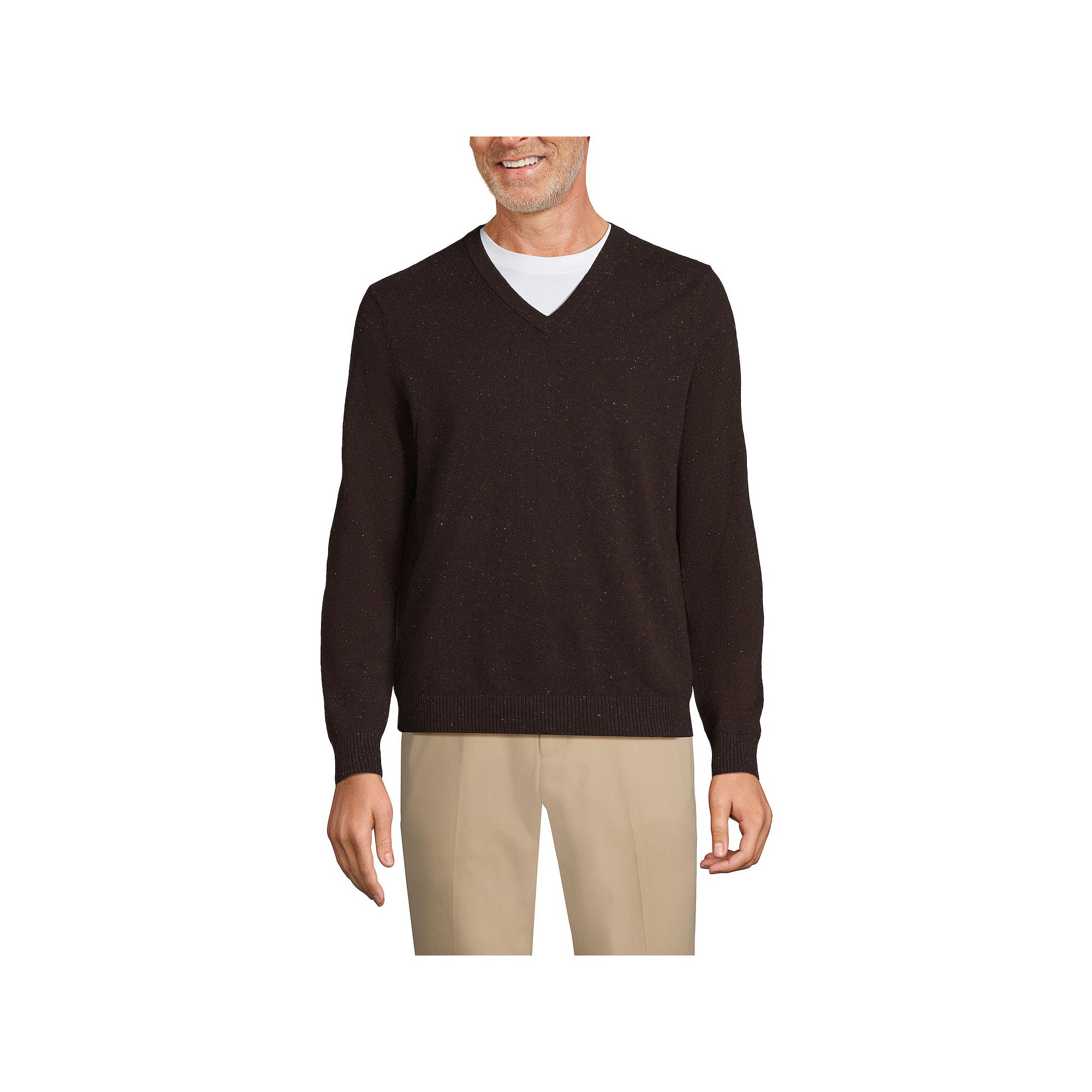 Mens Lands End Fine-Gauge Cashmere V-neck Sweater, Size: Large, Brown Don