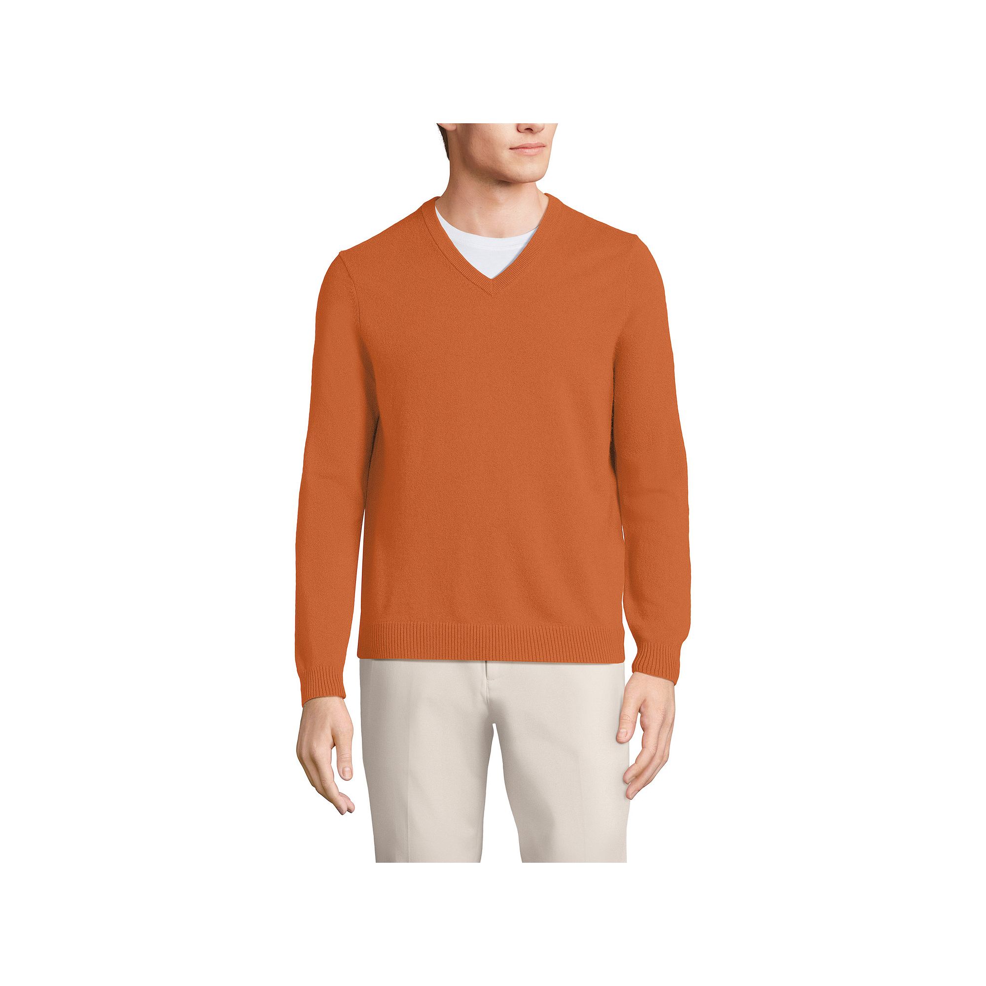Mens Lands End Fine-Gauge Cashmere V-neck Sweater, Size: Medium, Fresh Re