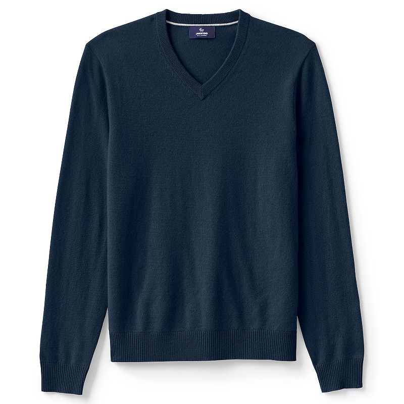 Men's Lands' End Fine-Gauge Cashmere V-neck Sweater, Size: Large, Radiant Blue
