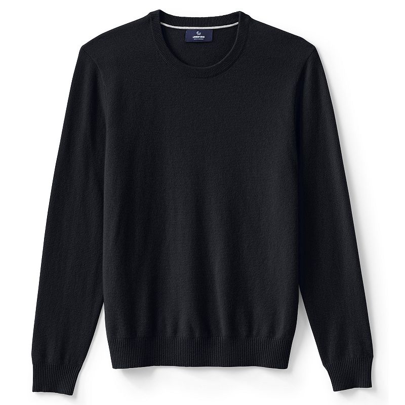 Mens Lands End Fine-Gauge Cashmere Crewneck Sweater, Size: Small, Black