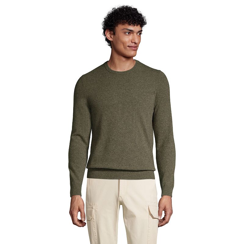 Mens Lands End Fine-Gauge Cashmere Crewneck Sweater, Size: Small, Dark Gr