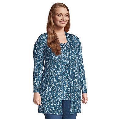 Plus Size Lands' End Lightweight Jersey Knit Long Cardigan Sweater