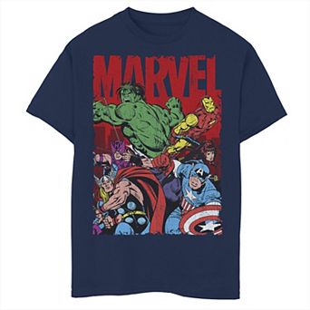 Boys 8-20 Marvel Avengers Team Retro Comic Vintage Graphic Tee