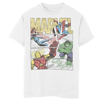 Boys 8-20 Marvel Retro Avengers Comic Panel Build-Up Graphic Tee