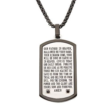 Men's Stainless Steel Cubic Zirconia Accent Lord's Prayer Dog Tag Pendant Necklace