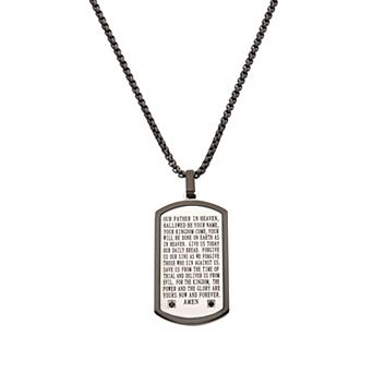 Men's DANTE Stainless Steel Cubic Zirconia Accent Lord's Prayer Dog Tag Pendant Necklace