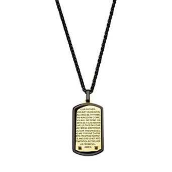 Men's DANTE Stainless Steel Cubic Zirconia Accent Lord's Prayer Dog Tag Pendant Necklace