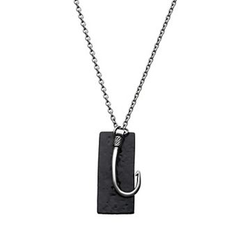 DANTE Men's Stainless Steel Black Tag Fish Hook Pendant Necklace