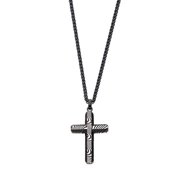 Men's Black Ion-Plated Damascus Cross Pendant Necklace
