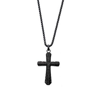 DANTE Men's Fine Silver Stainless Steel Black Carbon Epulchre Cross Pendant Necklace
