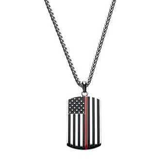 DANTE Men's Black & Red American Flag Dog Tag Pendant Necklace