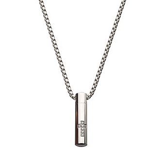 DANTE Men's Stainless Steel Cubic Zirconia Accent Cross Pendant Necklace