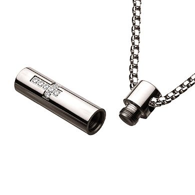 DANTE Men's Stainless Steel Cubic Zirconia Accent Cross Pendant Necklace