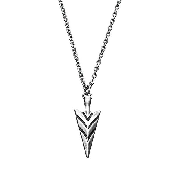 Mens Silver-Toned Arrowhead Pendant Necklace Made Of Stainless