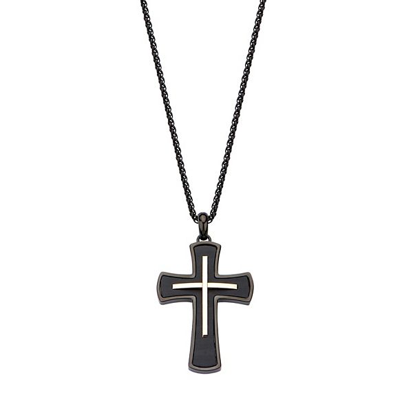 Men's Black Ion-Plated Stainless Steel Cross Pendant Necklace