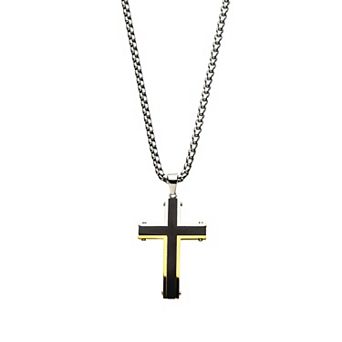Men's DANTE Two Tone Stainless Steel Cross Pendant Necklace
