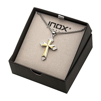 Two Tone Stainless Steel Cubic Zirconia Cross Pendant Necklace
