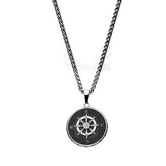 DANTE Men's Stainless Steel Ship's Wheel Compass Pendant Necklace