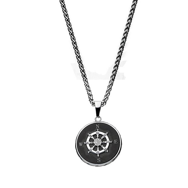 Stainless Steel Compass Pendant Necklace