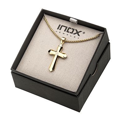 Men's Gold Tone Stainless Steel Cubic Zirconia Cross Pendant Necklace