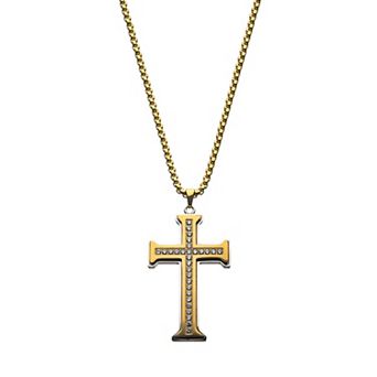 DANTE Men's Gold Tone Stainless Steel Cross Pendant Necklace