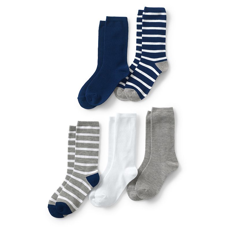 Boys Lands End 5-Pack Patterned Socks, Boys, Size: Small, Stripes And Sol