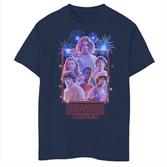 Boys 8-20 Netflix Stranger Things Group Shot Fireworks Poster Graphic Tee