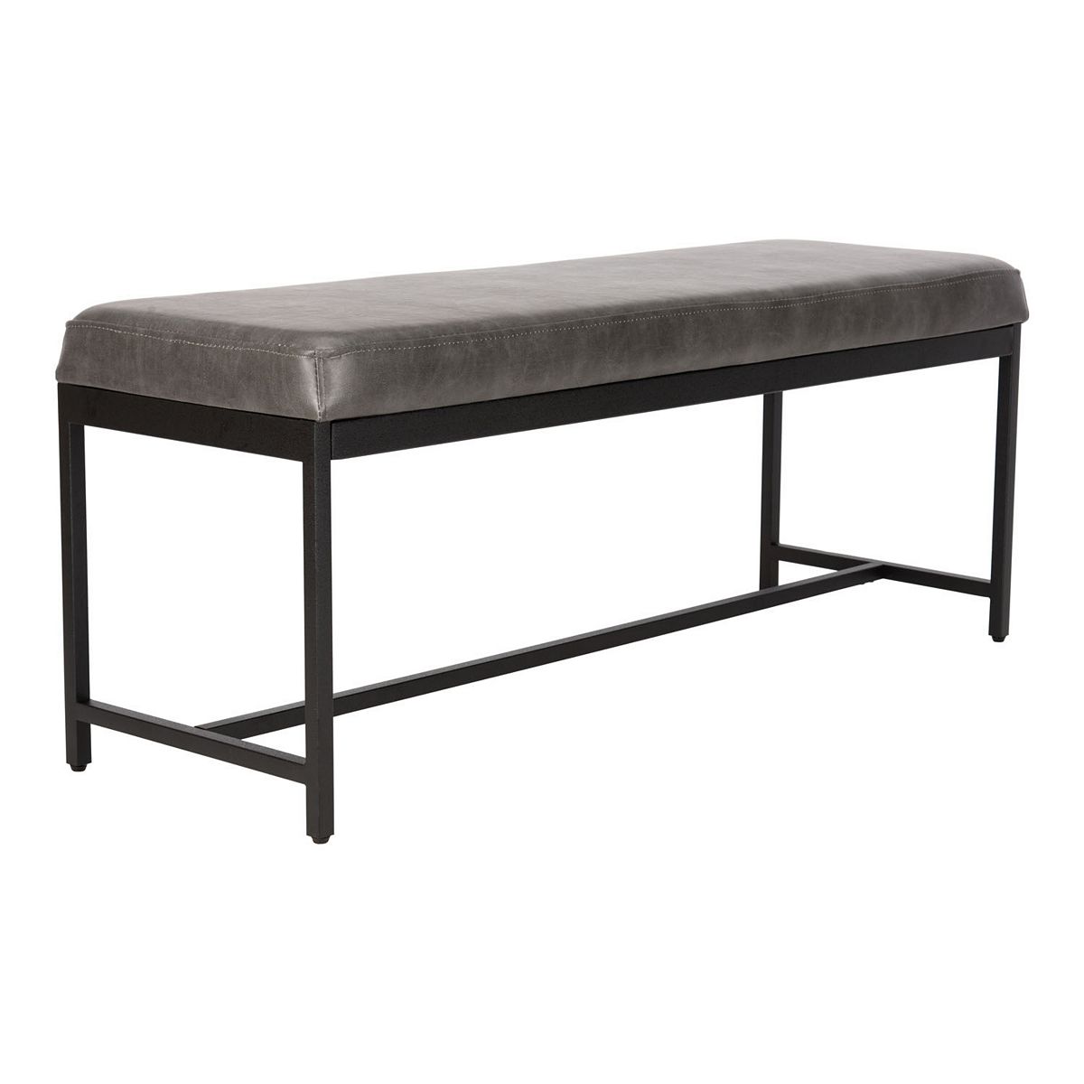 Safavieh Chase faux leather bench gray seat and black metal frame