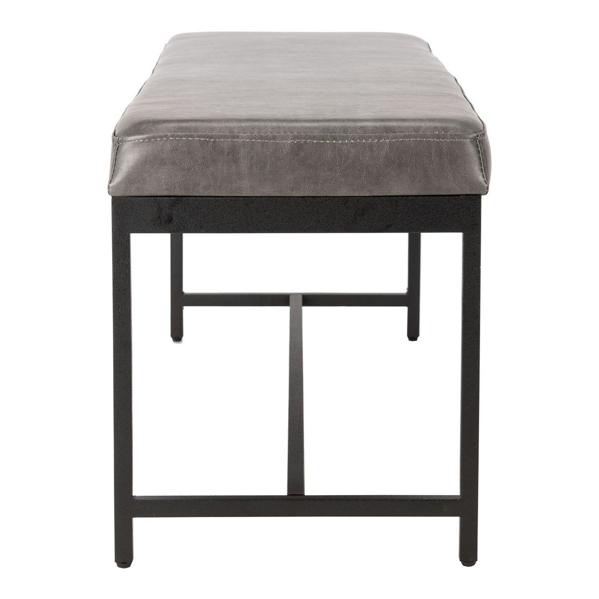 Safavieh Chase faux leather bench gray seat with black frame legs