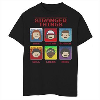 Boys 8-20 Netflix Stranger Things Group Shot 8-Bit Box Up Graphic Tee
