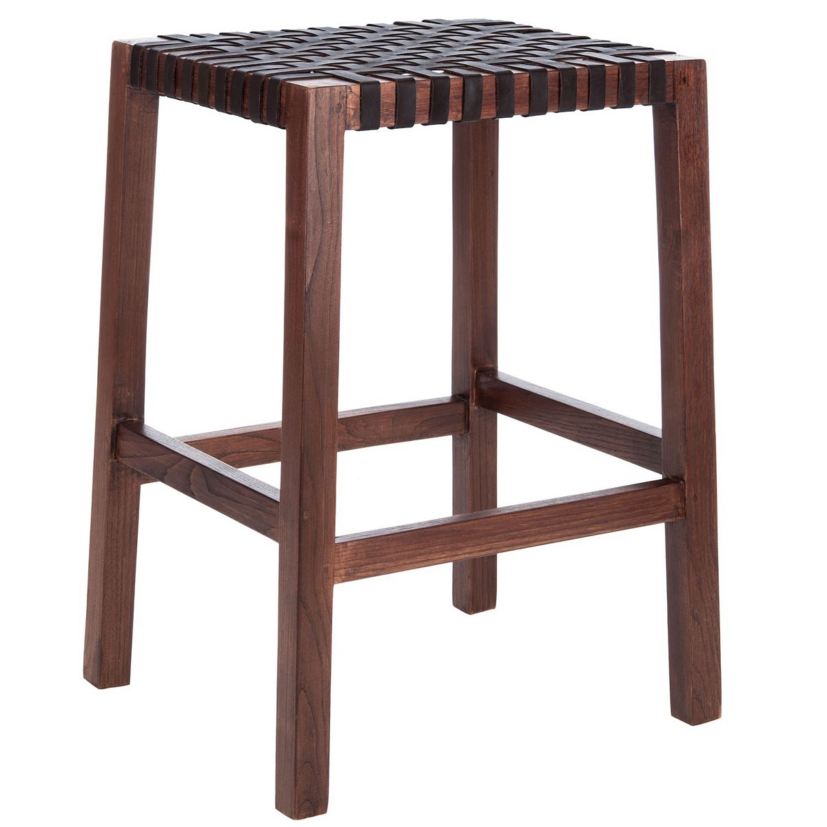 Safavieh Capri counter stool with wood legs and black slat seat