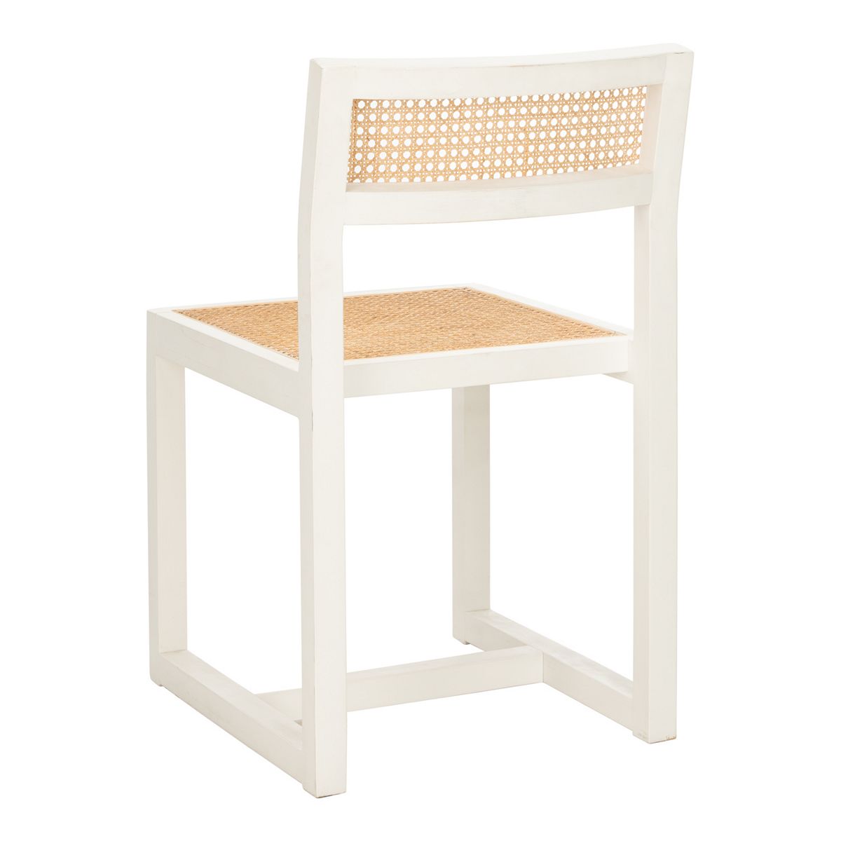 Safavieh Bernice woven dining chair with white frame and tan woven seat and back