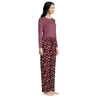 Women's Lands' End Knit Long Sleeve Pajama Top and Pajama Flannel