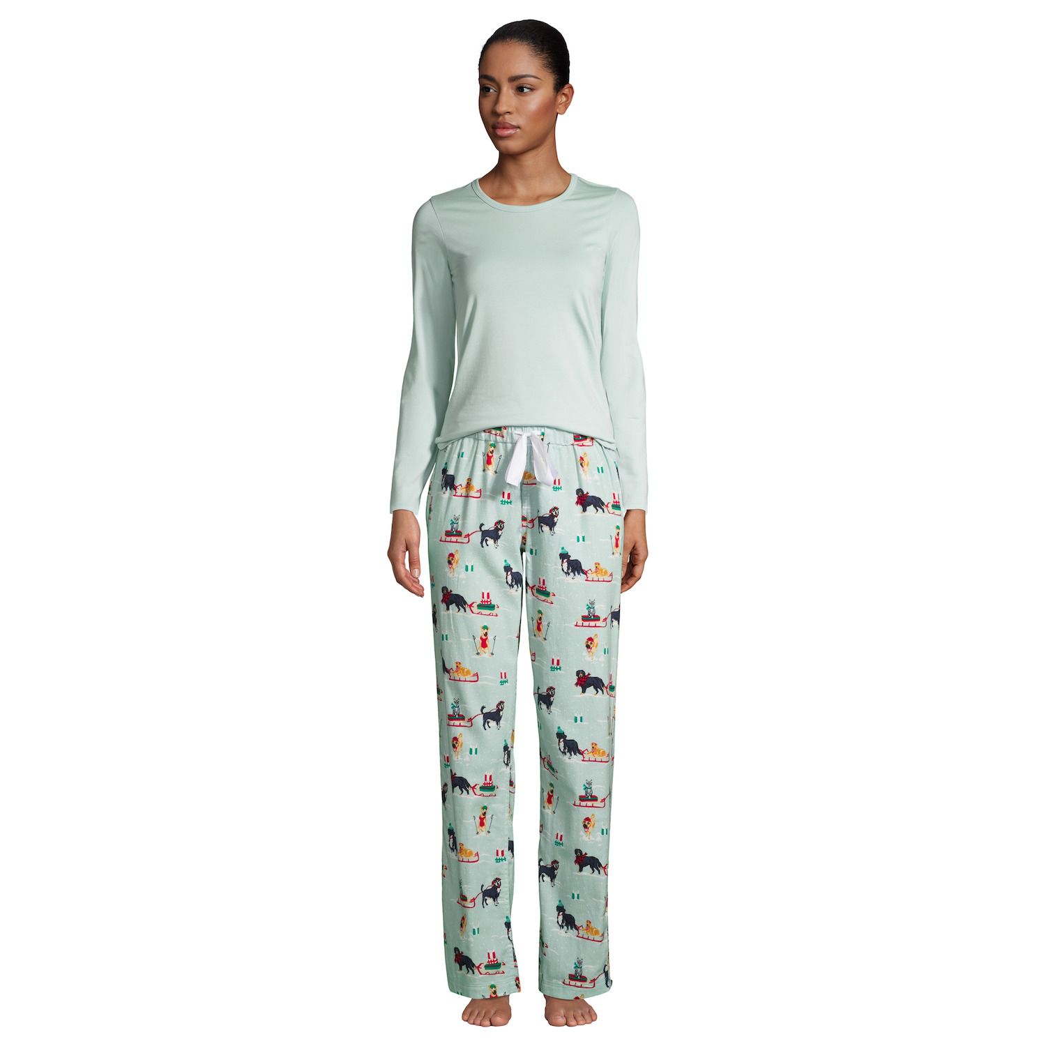 Image for Lands' End Women's Knit Long Sleeve Pajama Top and Pajama Flannel Pants Set at Kohl's.