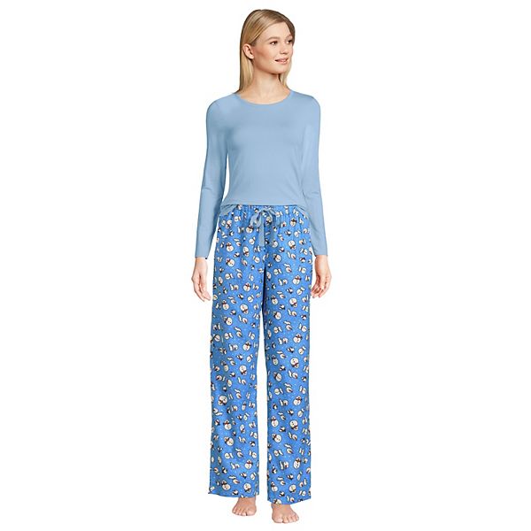 Women's Lands' End Knit Long Sleeve Pajama Top and Pajama Flannel Pants