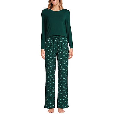 Women's Lands' End Knit Long Sleeve Pajama Top and Pajama
