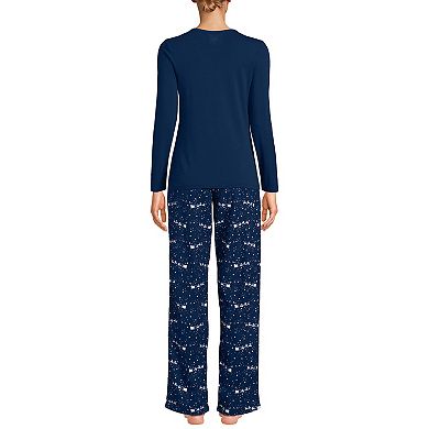 Petite Lands' End Knit Long Sleeve Pajama Top and Pajama Flannel Pants Sleep Set
