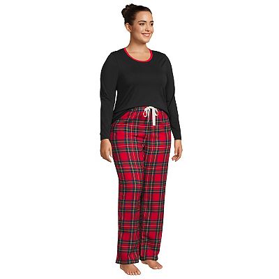 Plus Size Lands' End Knit Long Sleeve Pajama Top Flannel